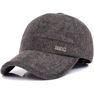 🆕 Men Brown Baseball Cap Winter Warm Wool Tweed Peaked Fold Earmuff Jacket Hat